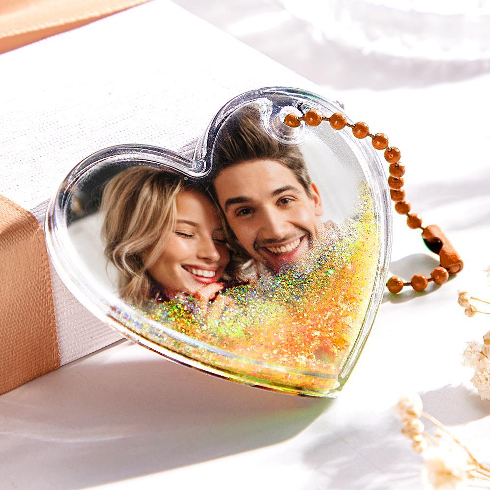 Custom Photo Keychain Heart Shape with Quicksand Gifts for Her - CustomPhotoWallet