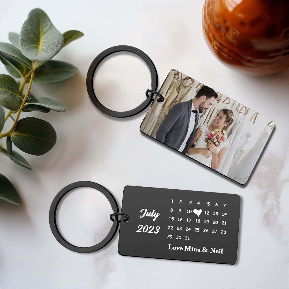 Anniversary Gift Custom Photo Keychain Personalized Calendar Keychain Save the Date Calendar Gift - CustomPhotoWallet
