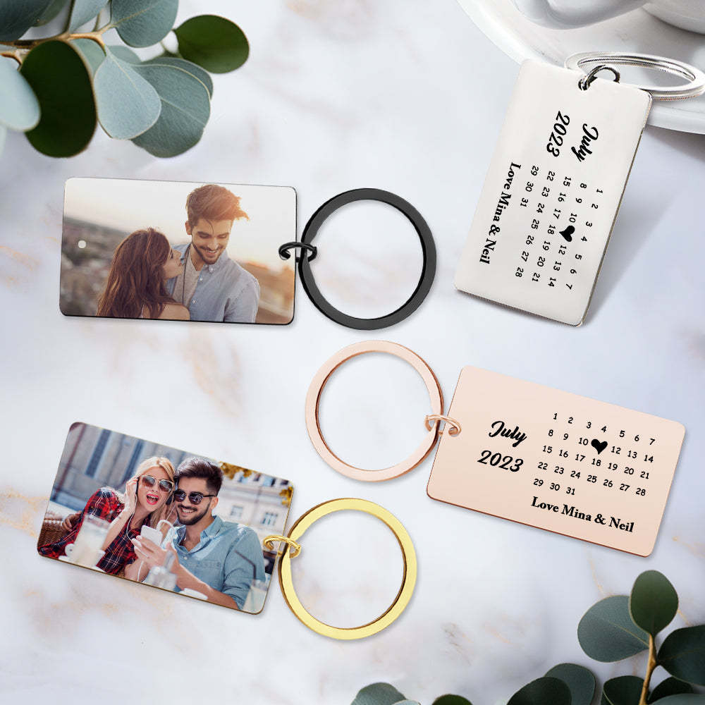 Anniversary Gift Custom Photo Keychain Personalized Calendar Keychain Save the Date Calendar Gift - CustomPhotoWallet