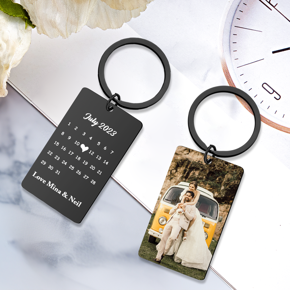 Anniversary Gift Custom Photo Keychain Personalized Calendar Keychain Save the Date Calendar Gift - CustomPhotoWallet