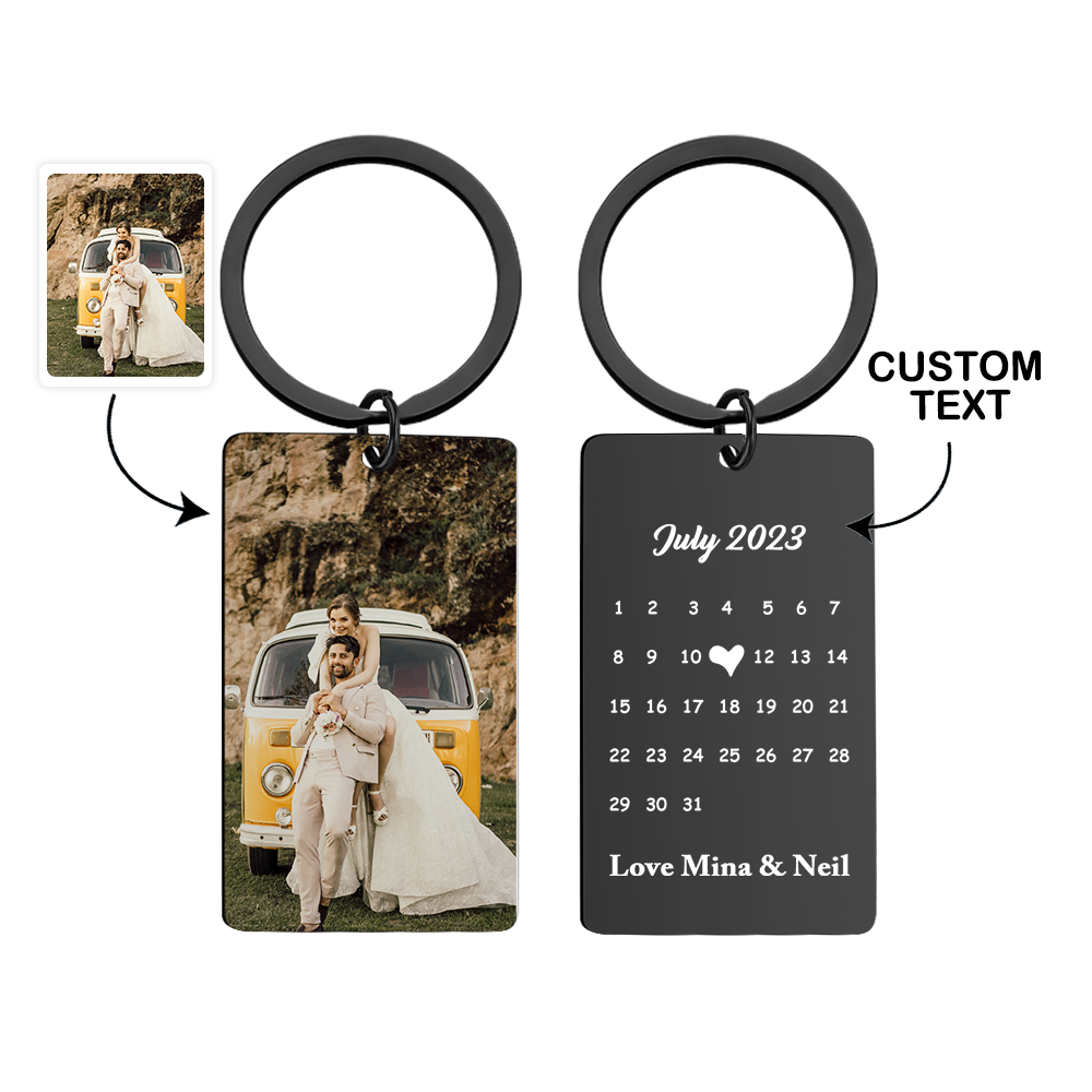 Anniversary Gift Custom Photo Keychain Personalized Calendar Keychain Save the Date Calendar Gift - CustomPhotoWallet