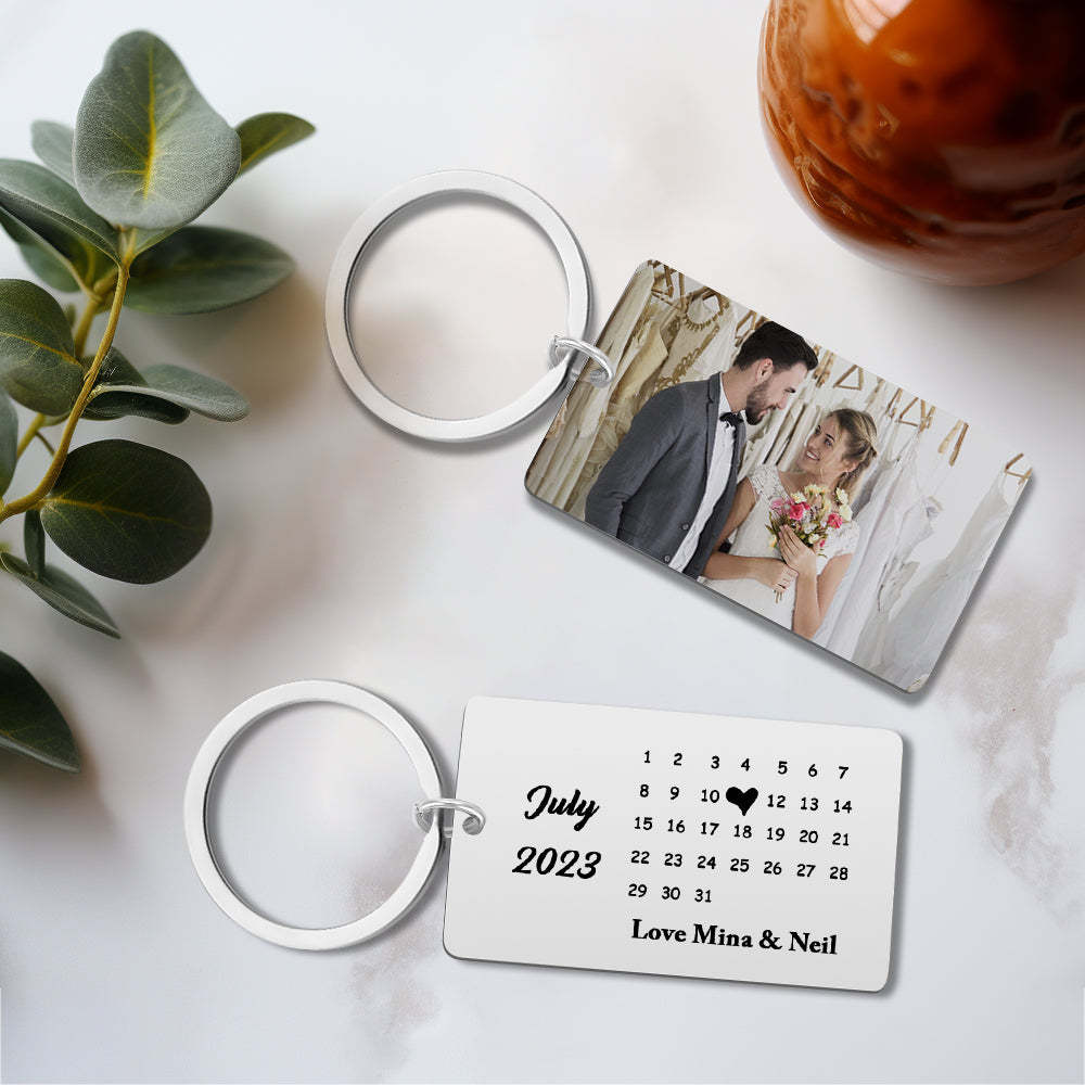 Anniversary Gift Custom Photo Keychain Personalized Calendar Keychain Save the Date Calendar Gift - CustomPhotoWallet
