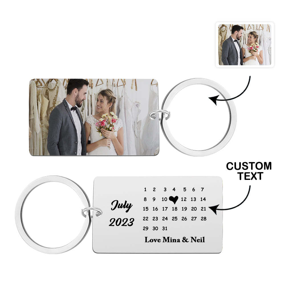 Anniversary Gift Custom Photo Keychain Personalized Calendar Keychain Save the Date Calendar Gift - CustomPhotoWallet