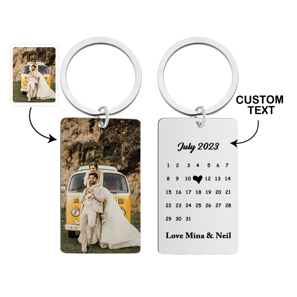 Anniversary Gift Custom Photo Keychain Personalized Calendar Keychain Save the Date Calendar Gift - CustomPhotoWallet