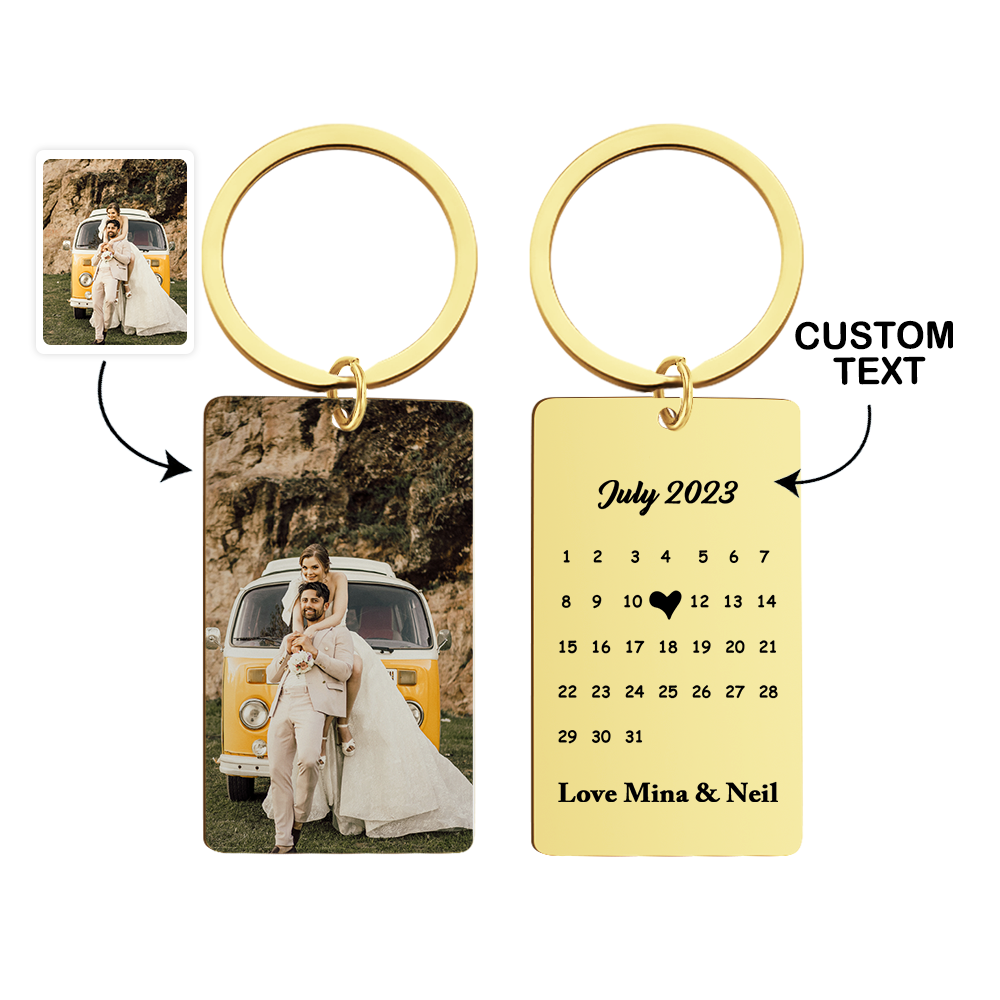 Anniversary Gift Custom Photo Keychain Personalized Calendar Keychain Save the Date Calendar Gift - CustomPhotoWallet