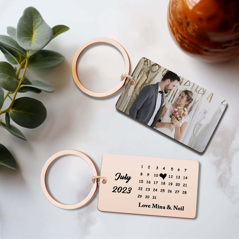 Anniversary Gift Custom Photo Keychain Personalized Calendar Keychain Save the Date Calendar Gift - CustomPhotoWallet