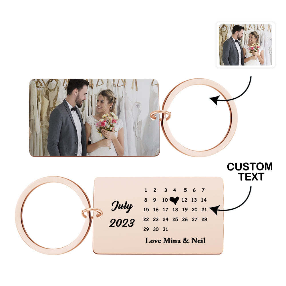 Anniversary Gift Custom Photo Keychain Personalized Calendar Keychain Save the Date Calendar Gift - CustomPhotoWallet