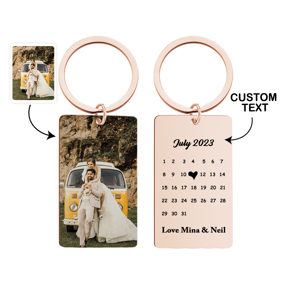 Anniversary Gift Custom Photo Keychain Personalized Calendar Keychain Save the Date Calendar Gift - CustomPhotoWallet