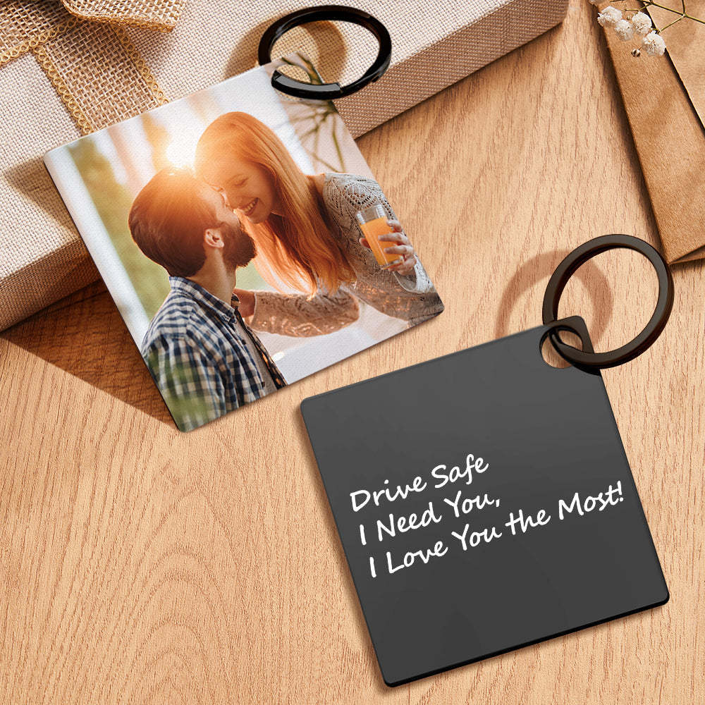 Gift for Him Custom Photo Keychain Drive Safe Keychain Metal Stainless Steel Keychain Photo Keyring - CustomPhotoWallet
