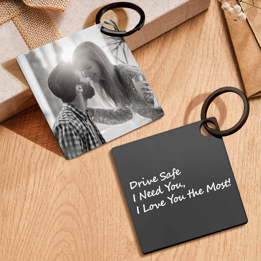 Gift for Him Custom Photo Keychain Drive Safe Keychain Metal Stainless Steel Keychain Photo Keyring - CustomPhotoWallet