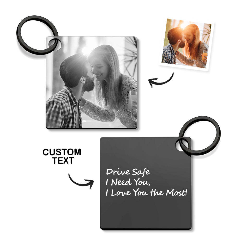 Gift for Him Custom Photo Keychain Drive Safe Keychain Metal Stainless Steel Keychain Photo Keyring - CustomPhotoWallet