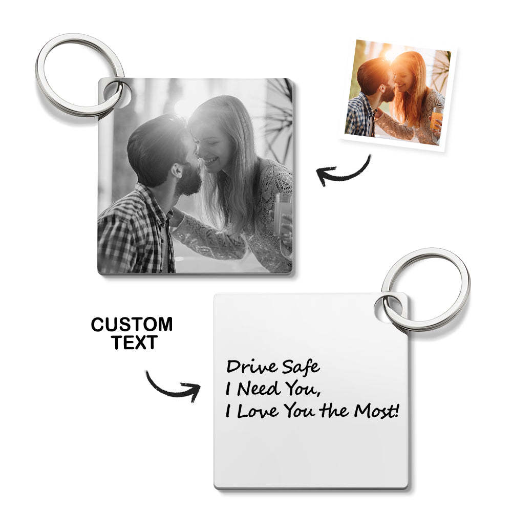 Gift for Him Custom Photo Keychain Drive Safe Keychain Metal Stainless Steel Keychain Photo Keyring - CustomPhotoWallet