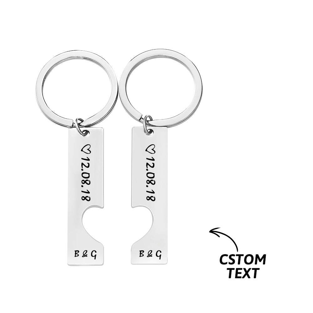 Couple Keychain Set Heart Custom Keychain Personalized 2pcs Matching Keyring Gift for Him - CustomPhotoWallet