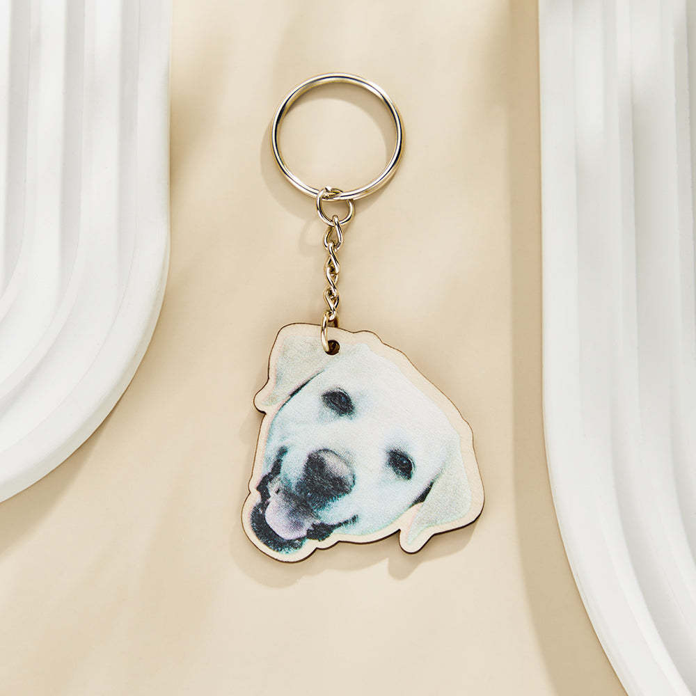 Personalized Pet Photo Wooden Keychain Custom Dog Cat Photo Keyring Pendant Memorable Gifts - CustomPhotoWallet