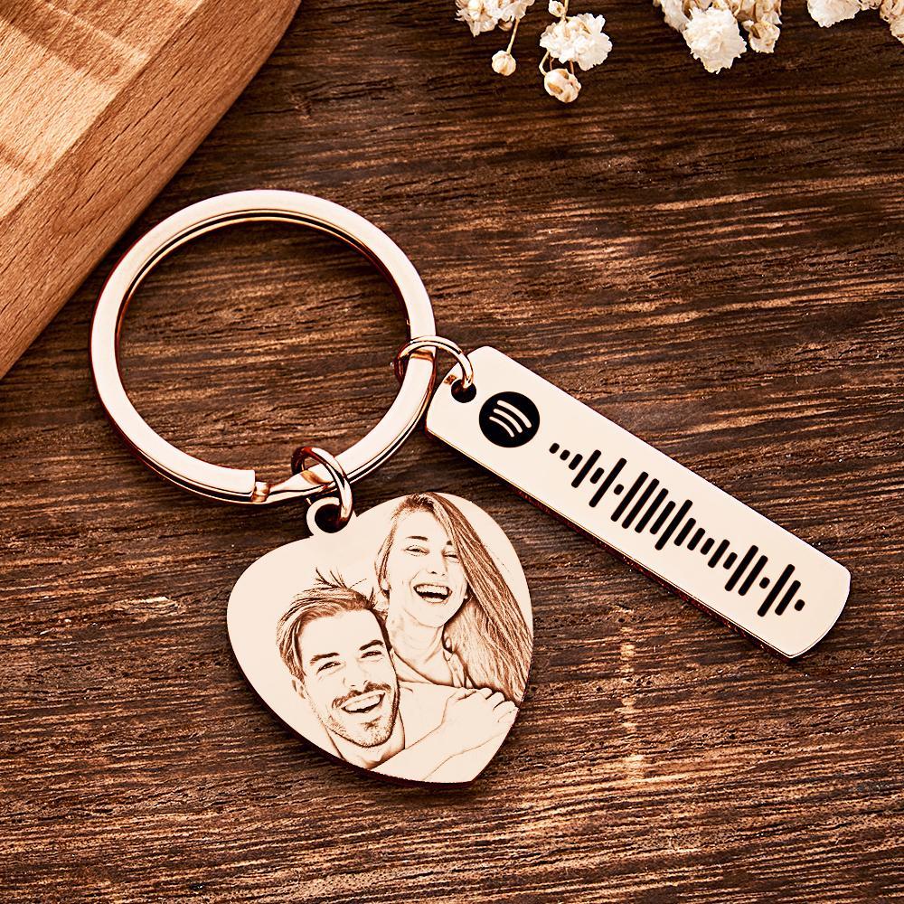 Personalized Calendar Keychain Special Day Significant Photo Heart Square Shape Music Code Metal Keychain Anniversary Gift - CustomPhotoWallet