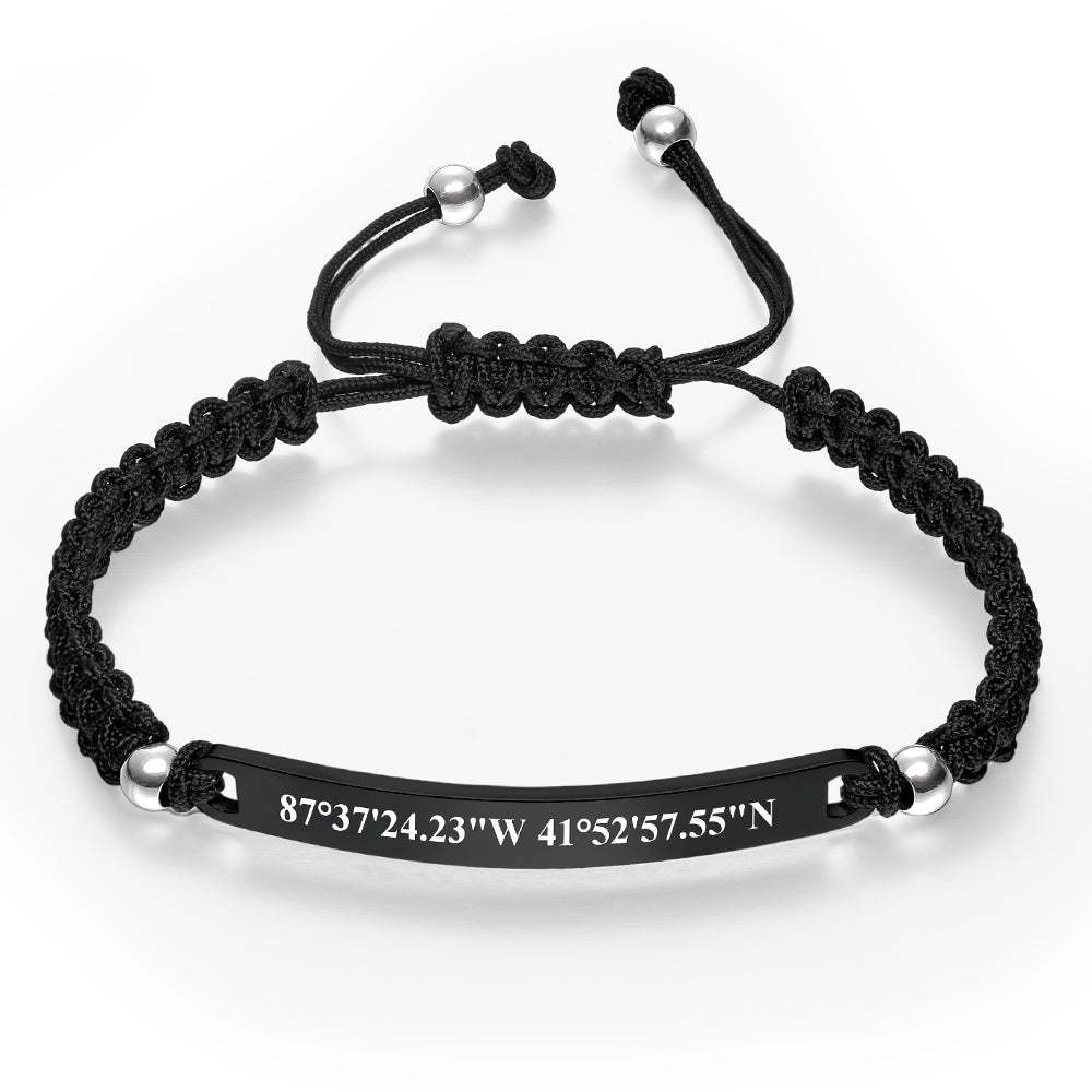 Custom Latitude and Longitude Coordinates Braid Bracelet Gifts for Him - CustomPhotoWallet