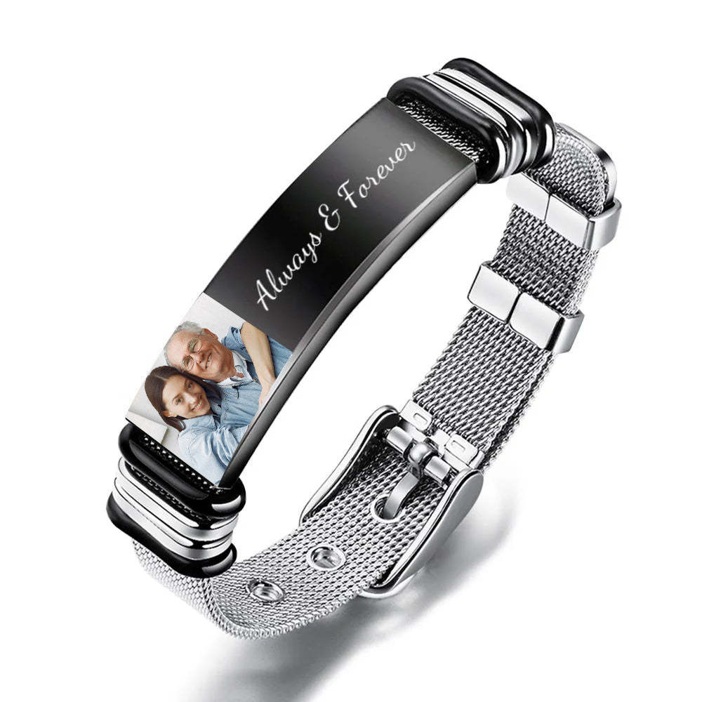 Memorial Gifts Custom Bracelet Photo Engraved Stainless Steel Bracelet