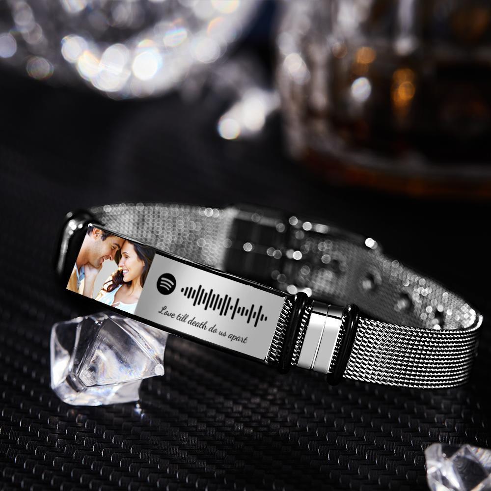 Gift for Him Photo Bracelet Spotify Code Bracelet Metal Bracelet Scannble Music Gift - CustomPhotoWallet