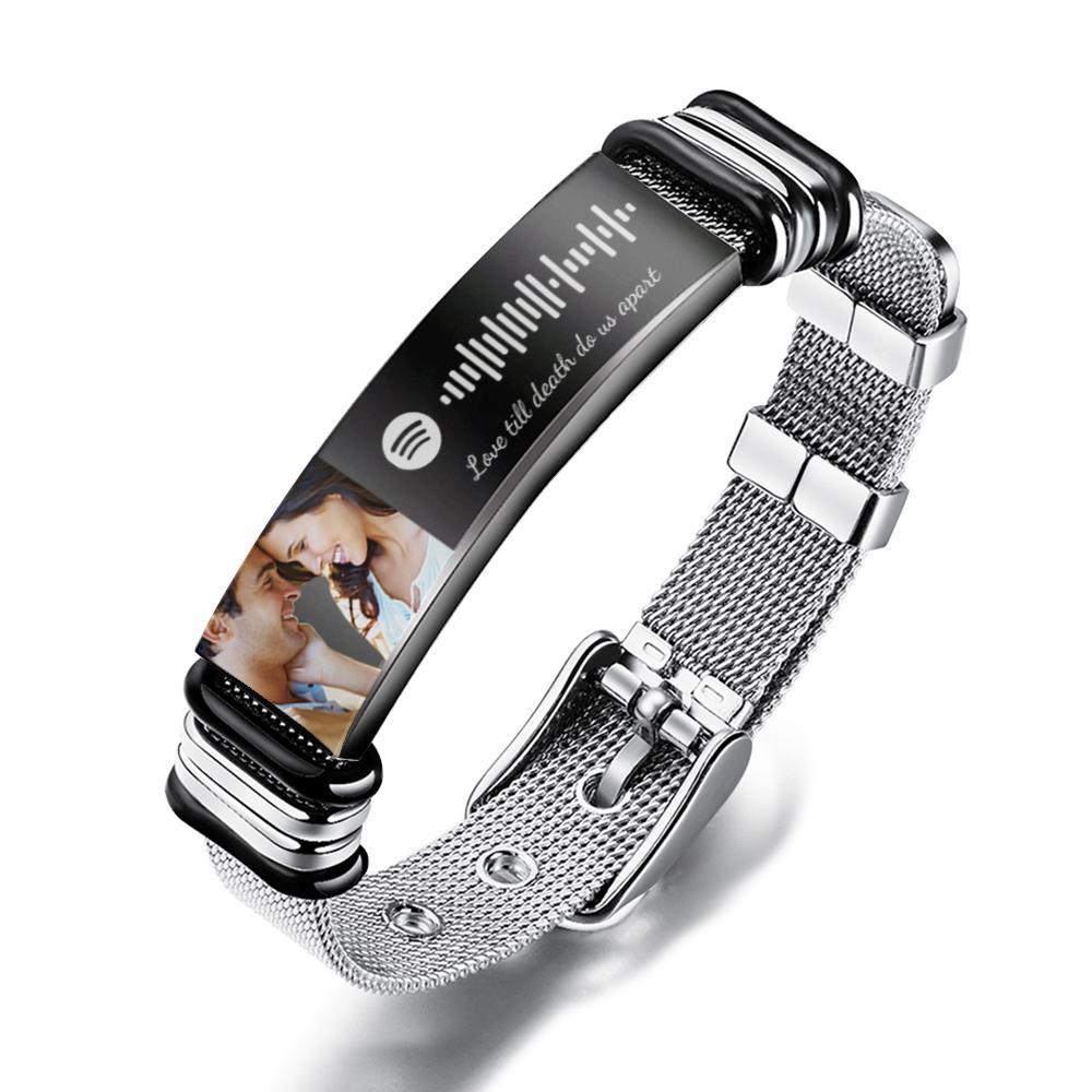 Gift for Him Photo Bracelet Spotify Code Bracelet Metal Bracelet Scannble Music Gift - CustomPhotoWallet