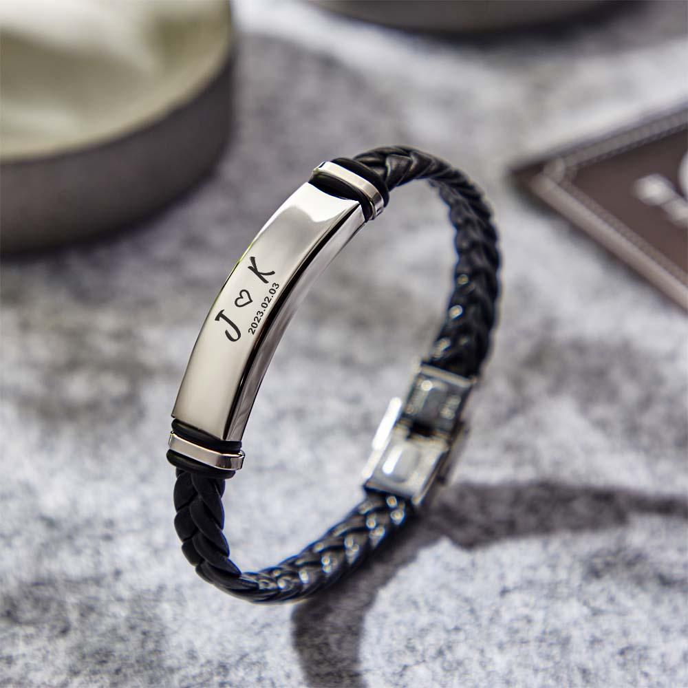 Gift for Him Men's Bracelet Personalized Initial Bracelet Engraved Bracelet - CustomPhotoWallet