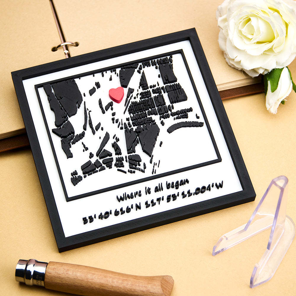 Personalized 3D Printed Location Map Plaque Where It All Began Plaque Gifts for Lover -