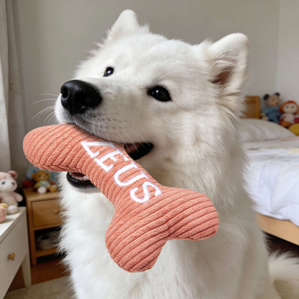 Personalized Dog Bone Toy: Embroidered Wool Blend Puppy Gift - 