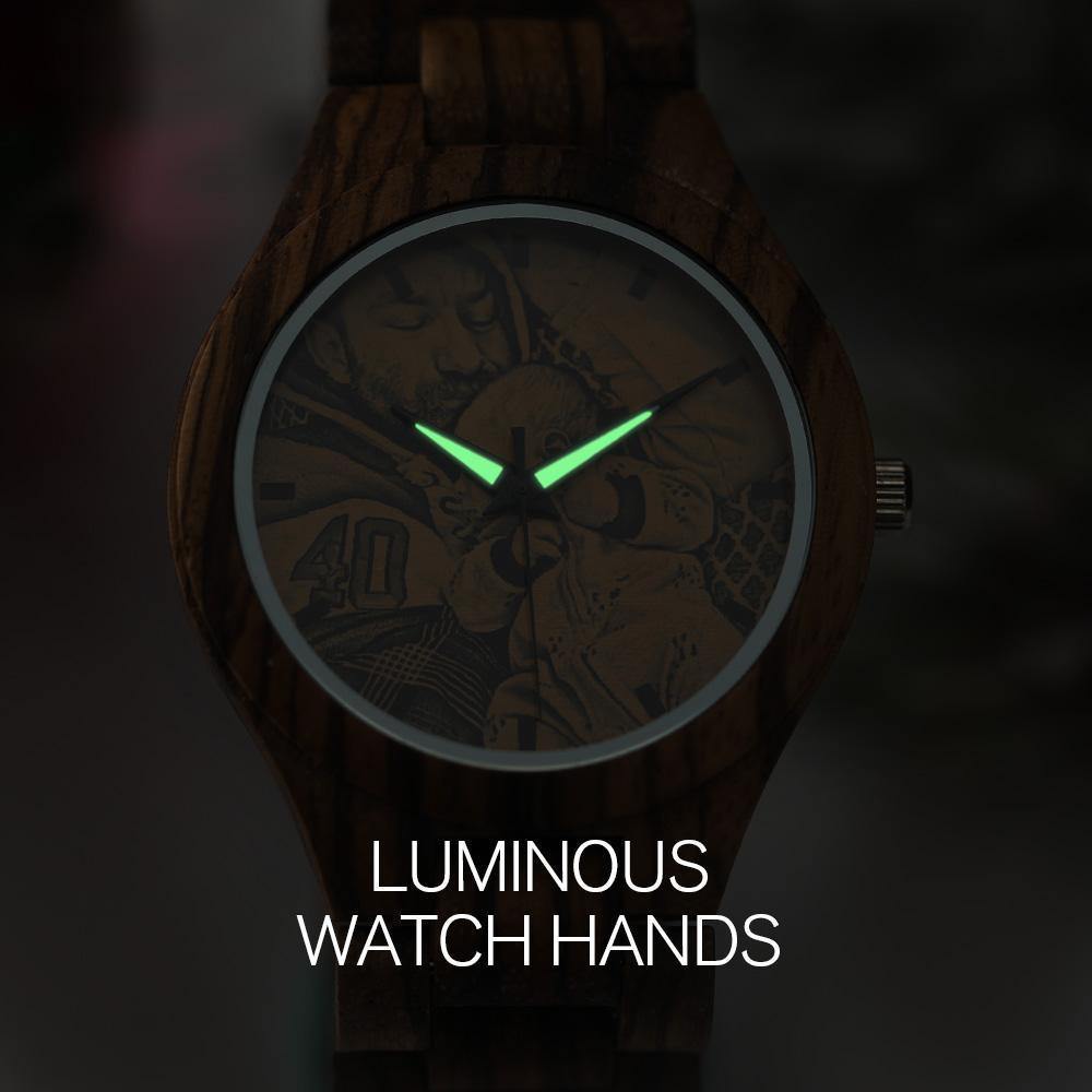 Personalized Men's Engraved Wooden Photo Watch Wooden Strap 45mm