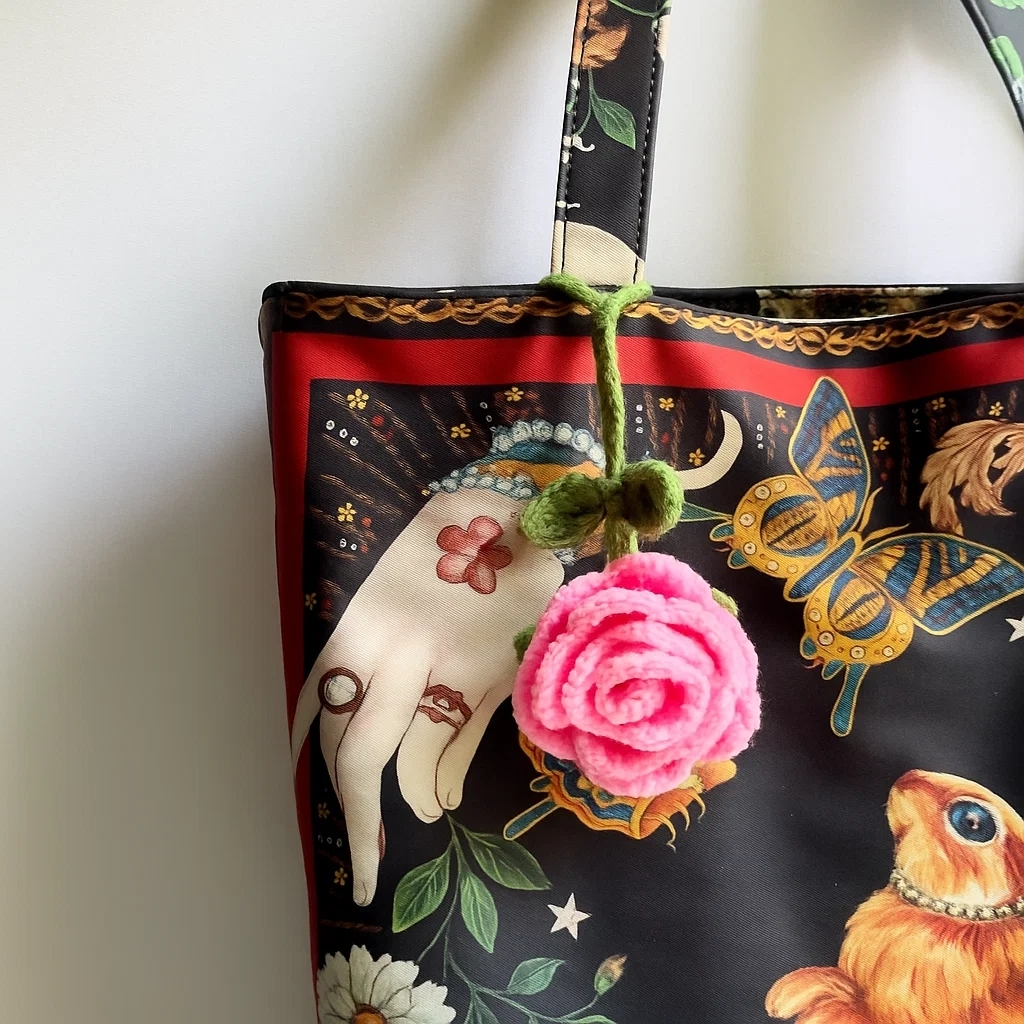 Crochet Cherry Car Mirror Hanging: Handmade Knitted Car Accessory - 