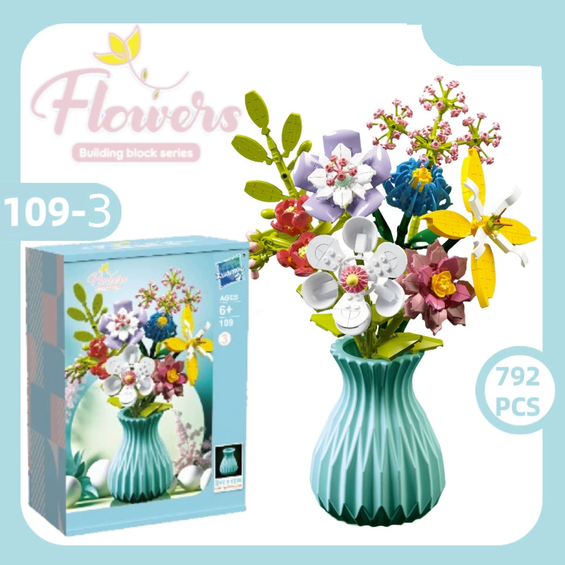 DIY Flower Bouquet Building Blocks with Vase – Eternal Bloom Gift for Christmas & Home Décor - 