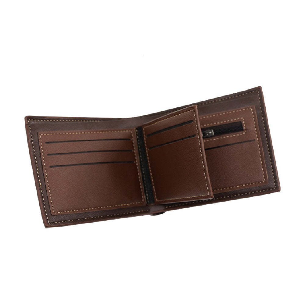 Men's Short Leather Bifold Wallet Business Casual Embossed Wallet Father's Day Gifts - CustomPhotoWallet