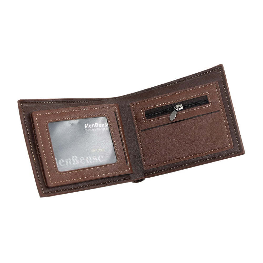 Men's Short Leather Bifold Wallet Business Casual Embossed Wallet Father's Day Gifts - CustomPhotoWallet