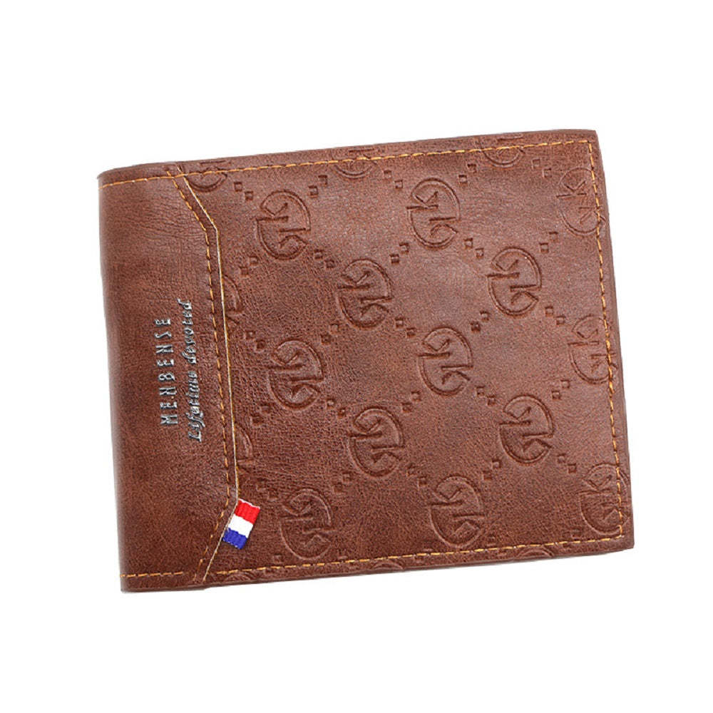 Men's Short Leather Bifold Wallet Business Casual Embossed Wallet Father's Day Gifts - CustomPhotoWallet