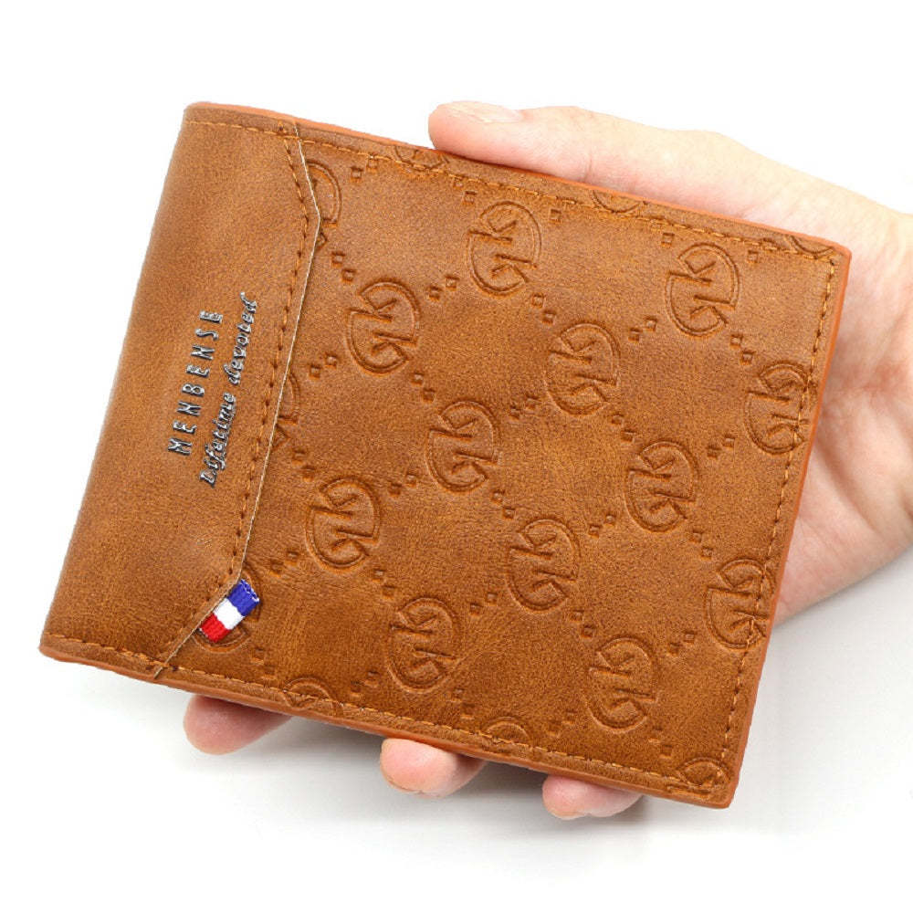 Men's Short Leather Bifold Wallet Business Casual Embossed Wallet Father's Day Gifts - CustomPhotoWallet