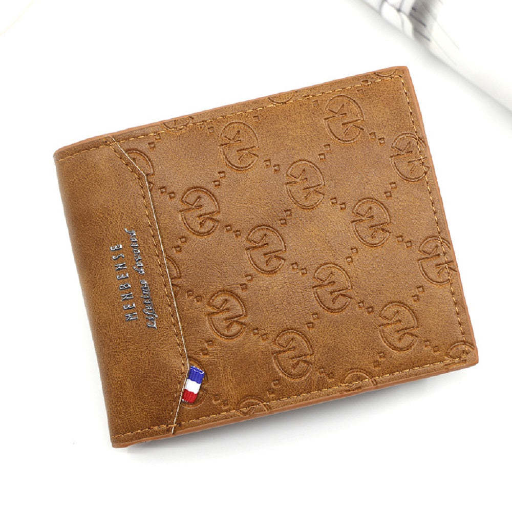 Men's Short Leather Bifold Wallet Business Casual Embossed Wallet Father's Day Gifts - CustomPhotoWallet