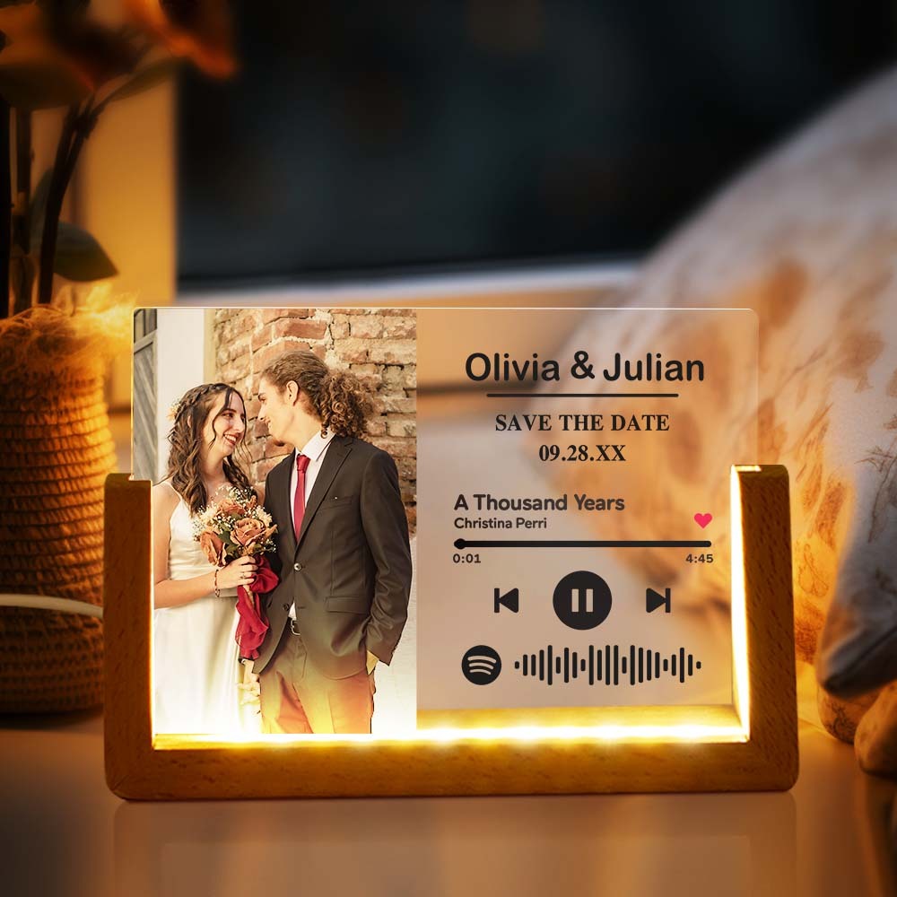 Anniversary Gifts Save the Date Personalized Photo Acrylic Song Plaque Custom Night Light Lamp With Spotify Code Gift for Lover