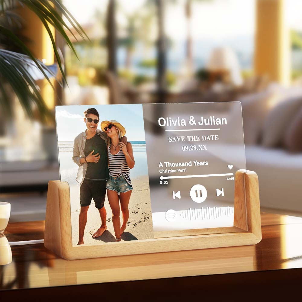 Anniversary Gifts Save the Date Personalized Photo Acrylic Song Plaque Custom Night Light Lamp With Spotify Code Gift for Lover