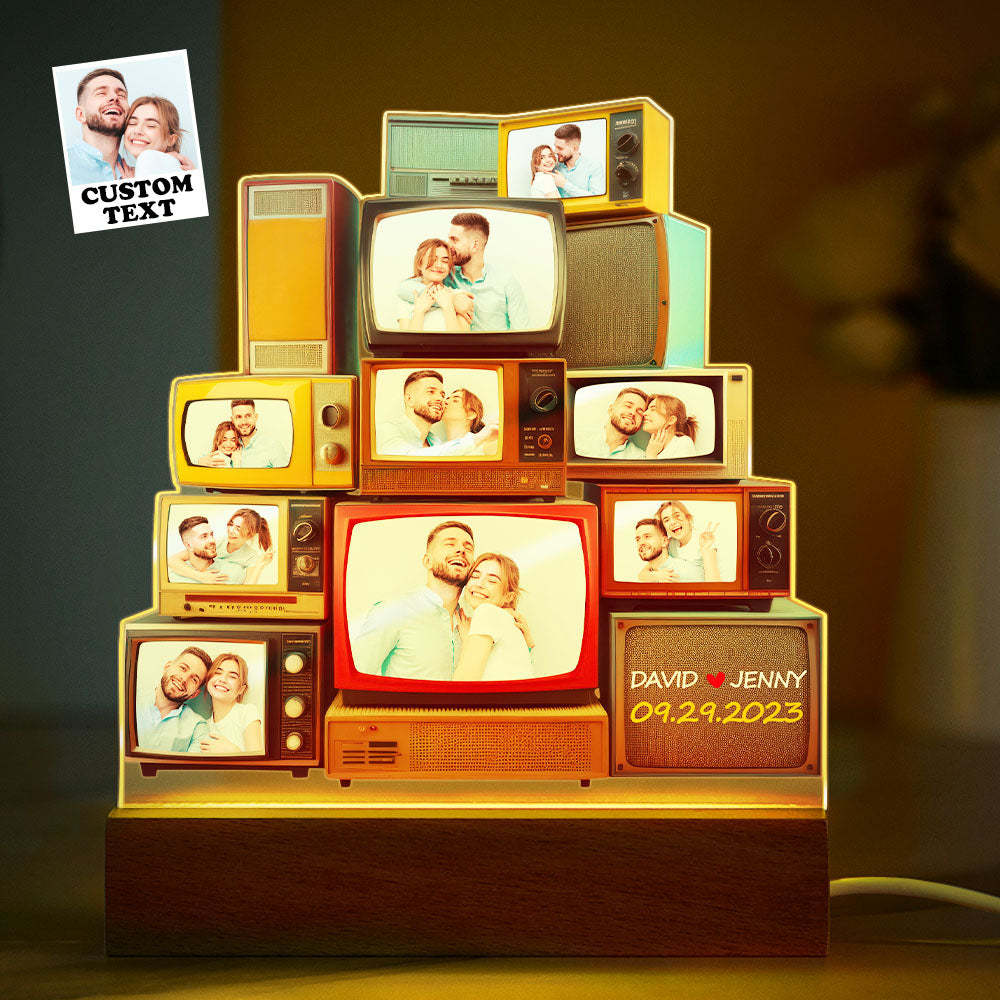 Custom Photo Lamp Vintage TV set Personalized Name and Date Light - CustomPhotoWallet