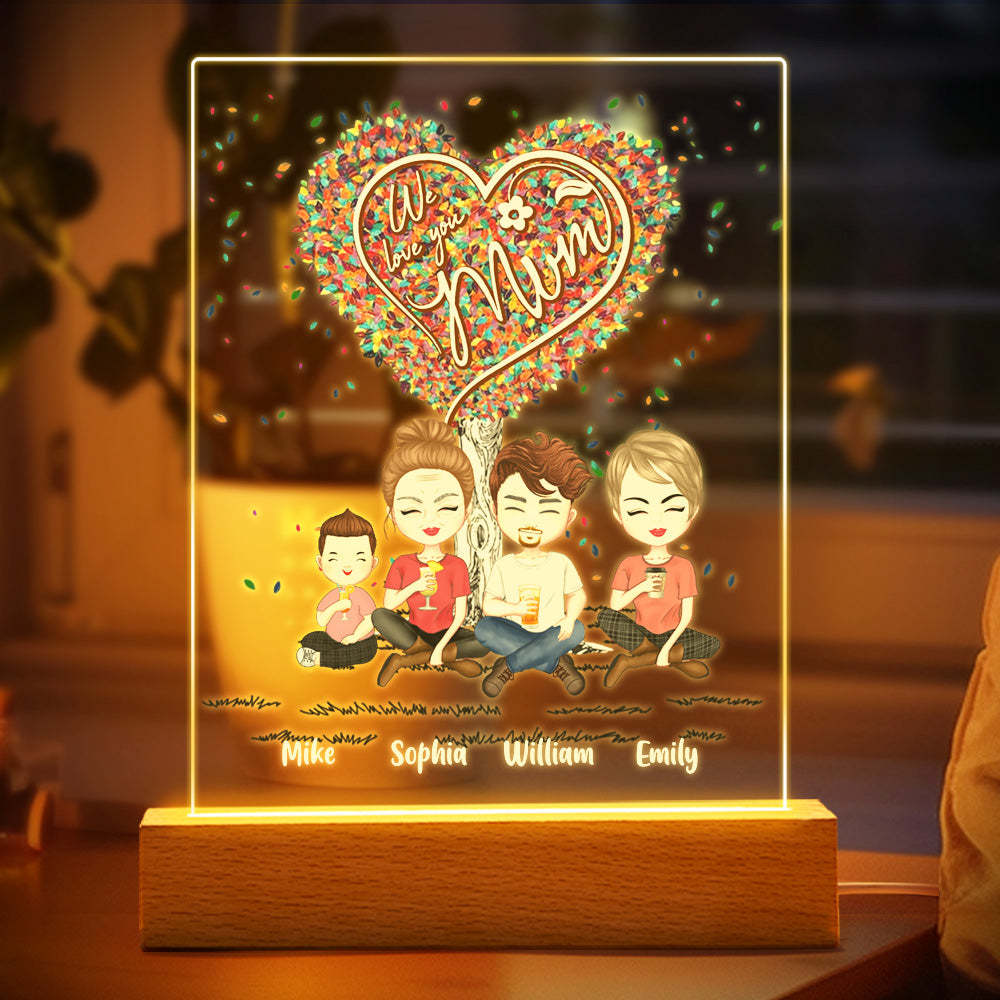 Custom Clip Art Personalized Mother and Kids Cartoon Plaque Lamp Mother's Day Gifts -