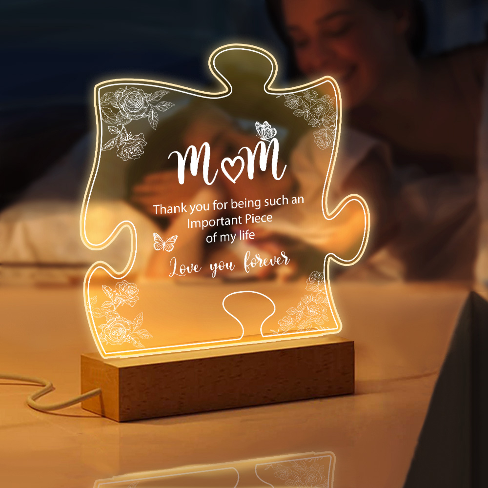 Mothers Day Gifts for Mum - Mum Gifts with Wooden Base, Acrylic Puzzle Night Light Lamp, Mum Birthday Gifts from Daughter Son, Best Mum Gifts for Mother's Day