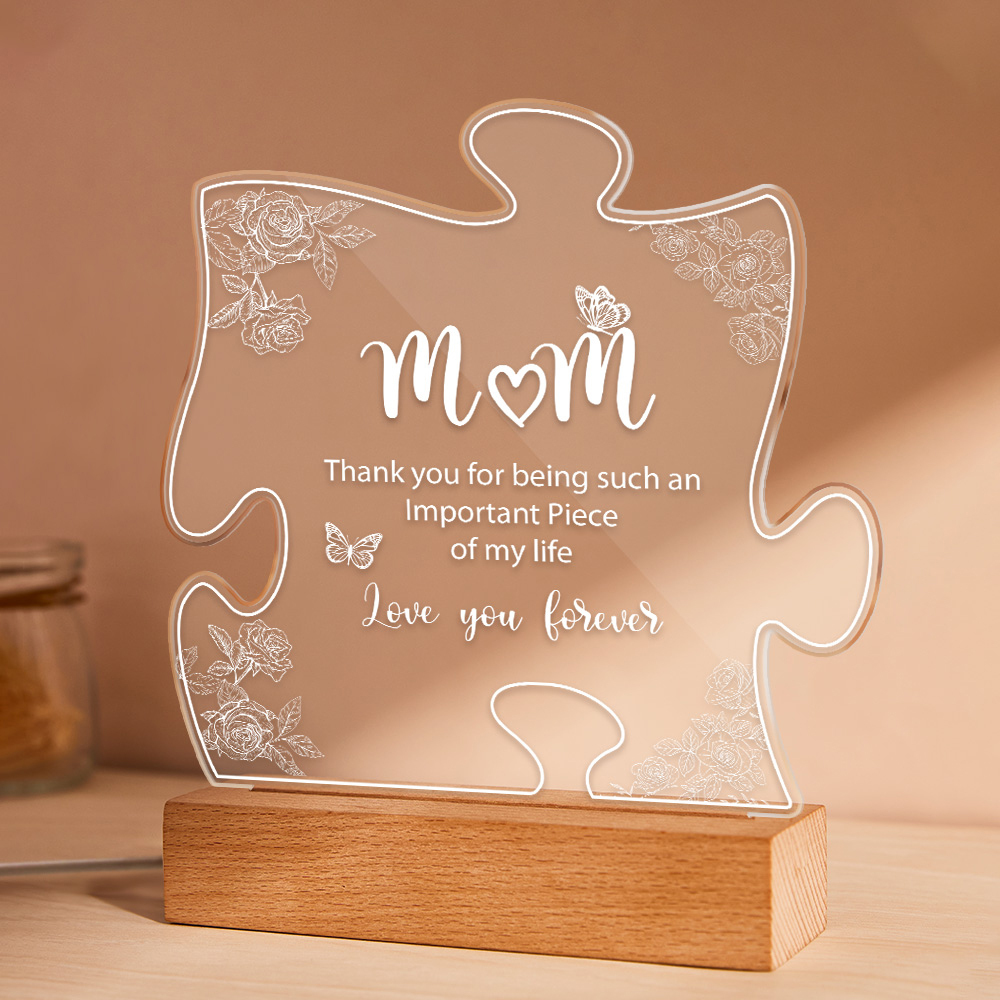 Mothers Day Gifts for Mum - Mum Gifts with Wooden Base, Acrylic Puzzle Night Light Lamp, Mum Birthday Gifts from Daughter Son, Best Mum Gifts for Mother's Day