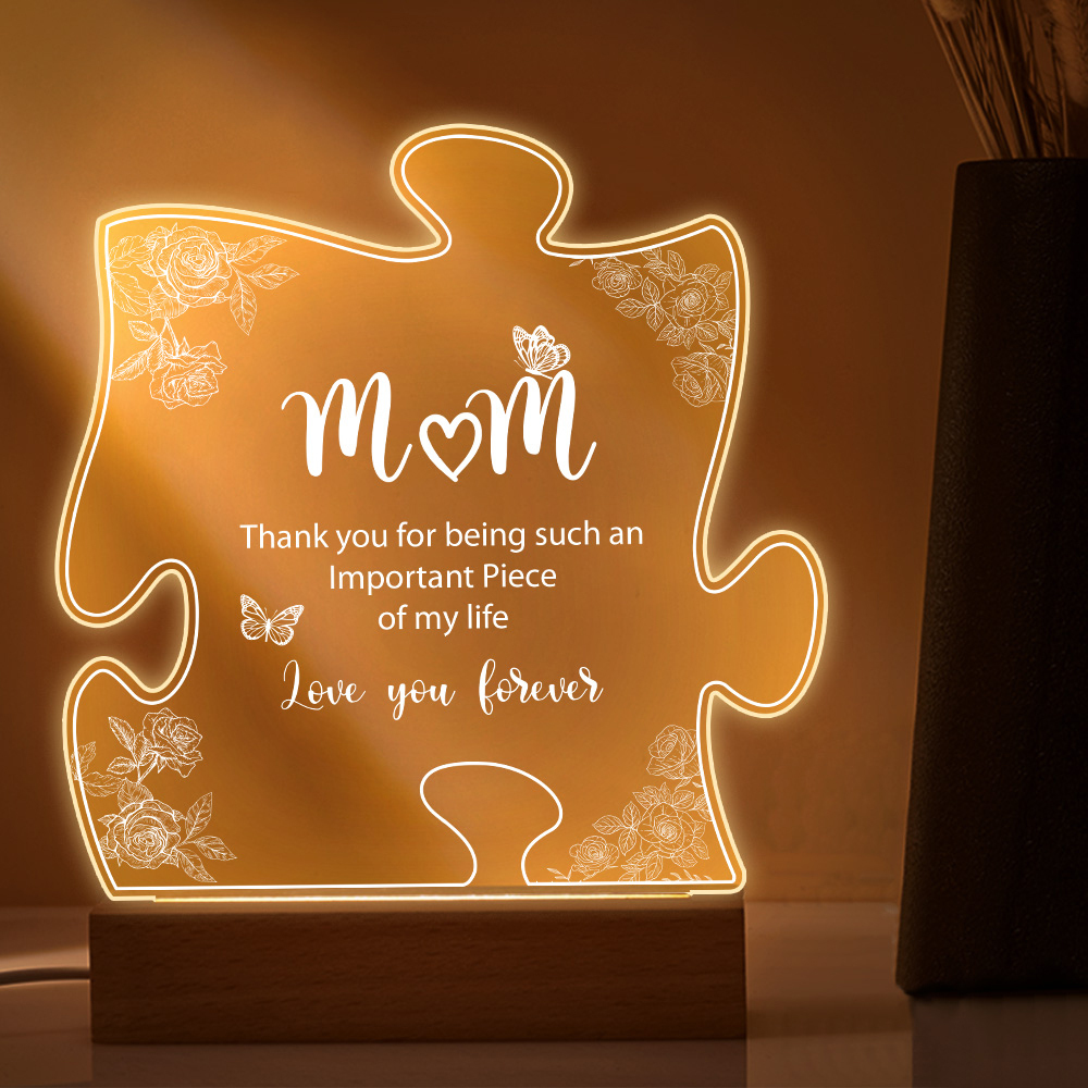 Mothers Day Gifts for Mum - Mum Gifts with Wooden Base, Acrylic Puzzle Night Light Lamp, Mum Birthday Gifts from Daughter Son, Best Mum Gifts for Mother's Day
