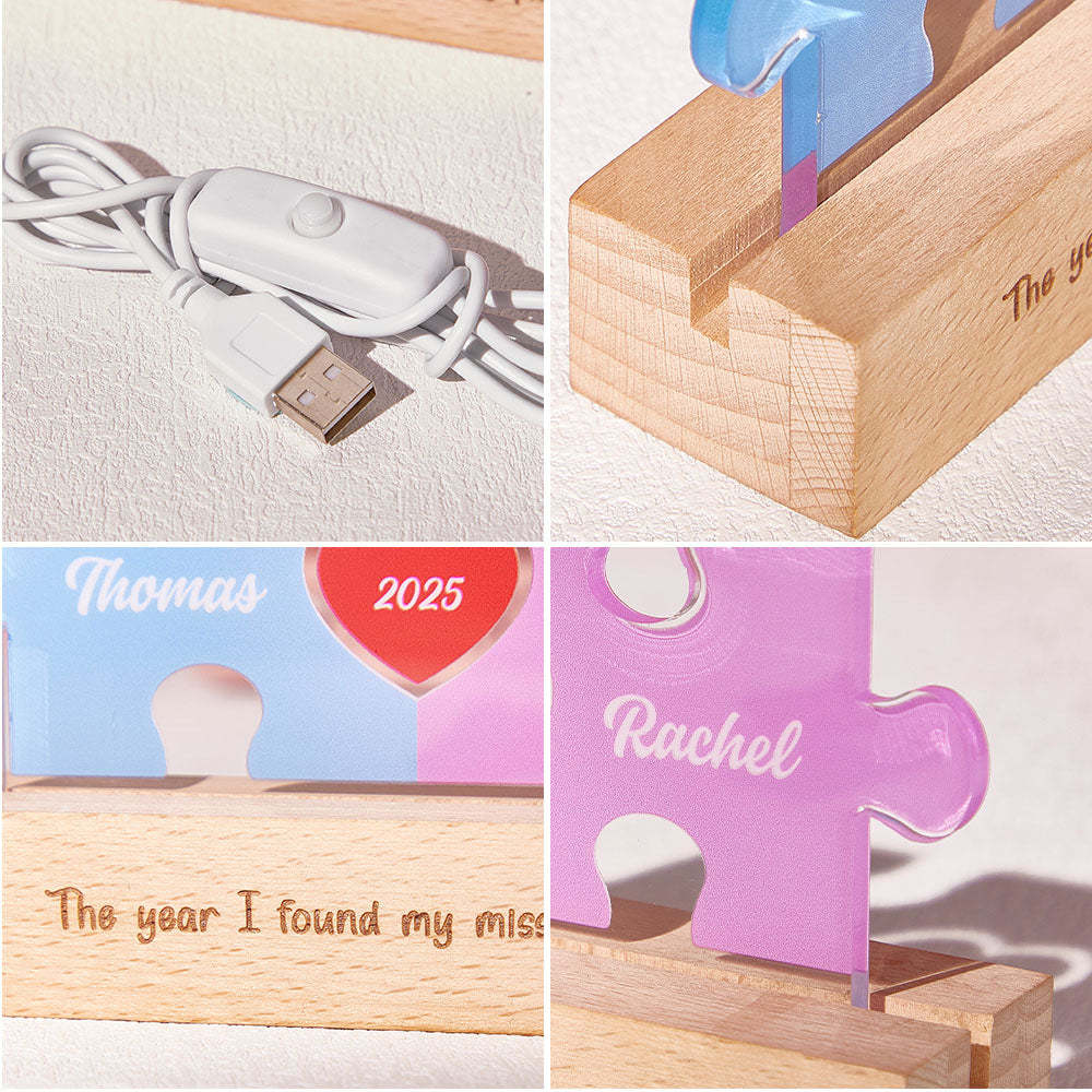 Personalized Couple Name Puzzle LED Night Light Gifts for Lover -