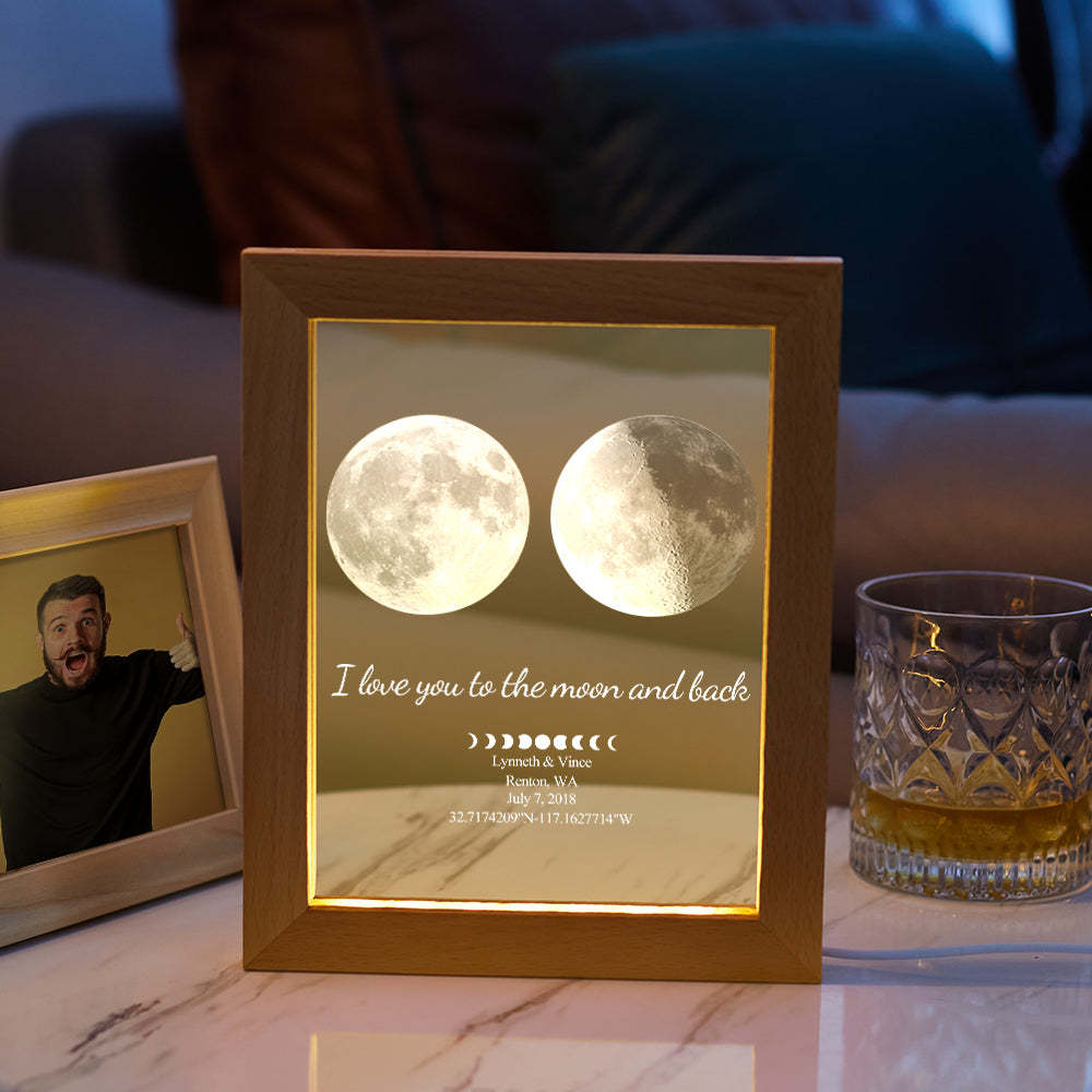 Custom Moon Phase Night Light Personalized Moon Phase Wooden Frame Light Gift - Myphotowallet