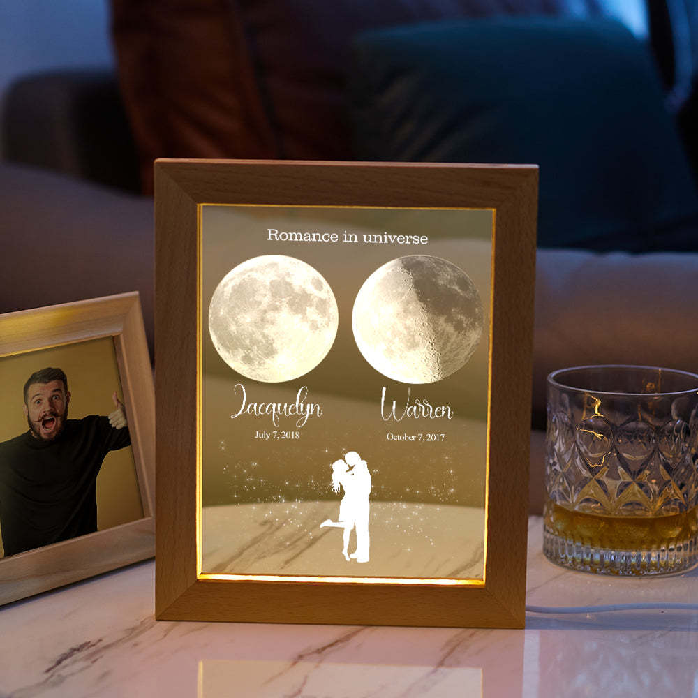 Custom Moon Phase Night Light Personalized Moon Phase Wooden Frame Light Gift - Myphotowallet