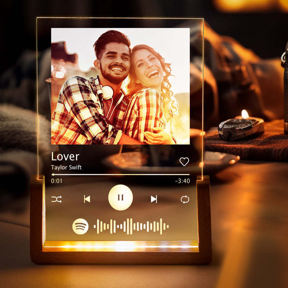 Custom Spotify Plaque Night Light Personalised Photo Acrylic Song Plaque Lamp with Spotify Code First Anniversary Gift