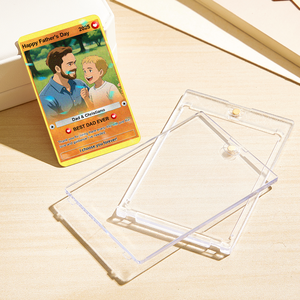 Personalized Father's Day Gift For Dad, Fathers Day Anime Card, Custom Photo Trading Anime Card, Gamer Dad Gift From Kids, Gift For Husband - 