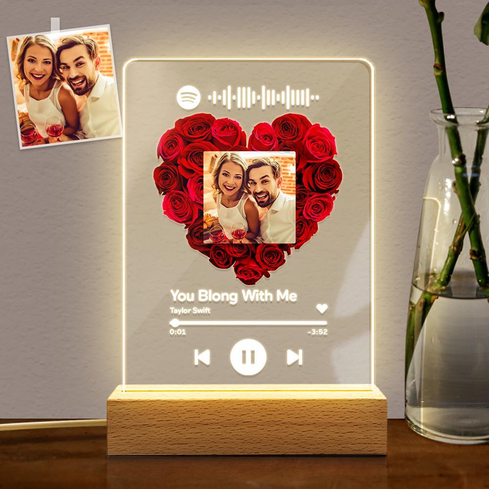 Custom Rose Spotify Plauqe Personalized Night Light Romantic & Sentimental Birthday Gifts For Boyfriend - CustomPhotoWallet
