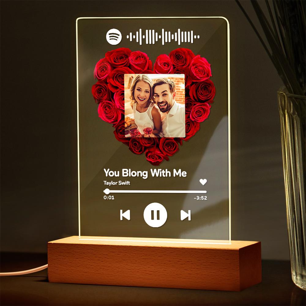 Custom Rose Spotify Plauqe Personalized Night Light Romantic & Sentimental Birthday Gifts For Boyfriend - CustomPhotoWallet