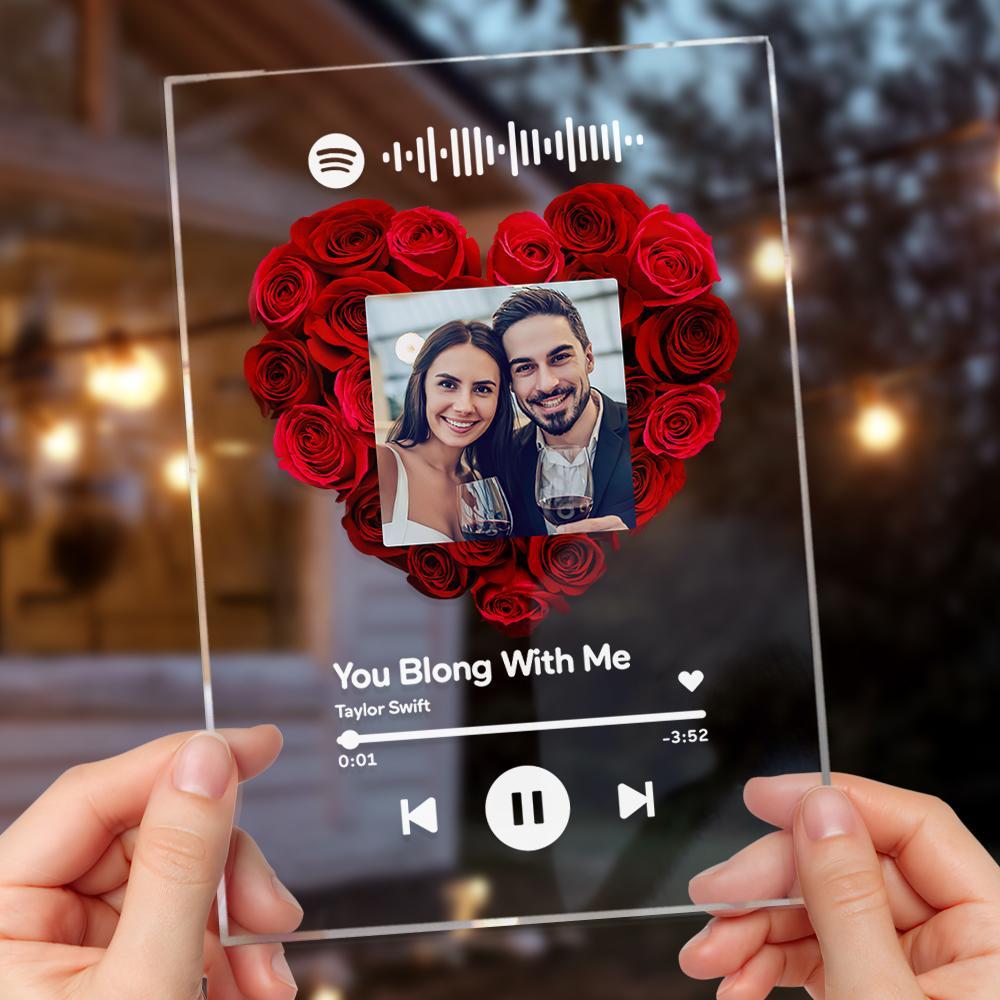 Custom Rose Spotify Plauqe Personalized Night Light Romantic & Sentimental Birthday Gifts For Boyfriend - CustomPhotoWallet