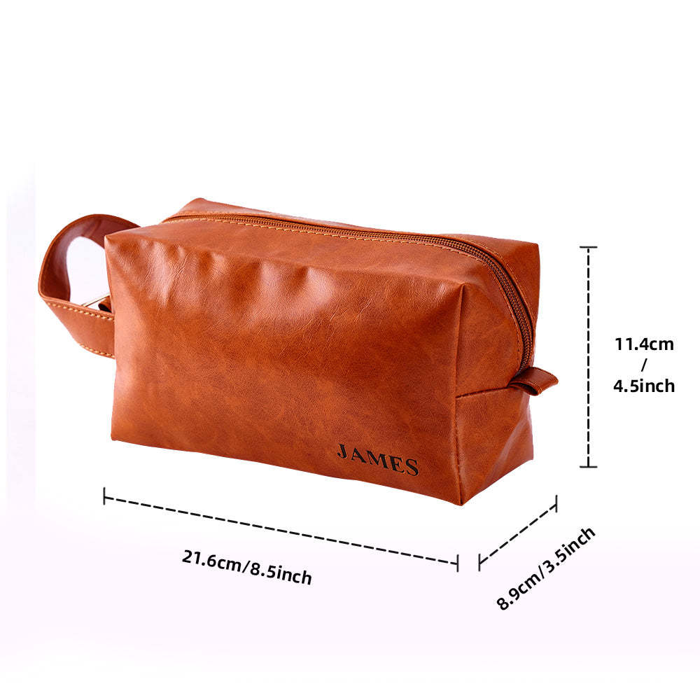 Custom Name Engraved Men's Toiletry Travel Storage Bag Leather Bag - CustomPhotoWallet